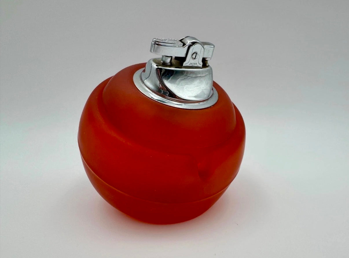 1970’s MCM Viking Persimmon Orange Satin Ashtray and Lighter combo